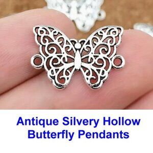 Antique Silvery Hollow Butterfly Pendants for DIY  10 Pendants